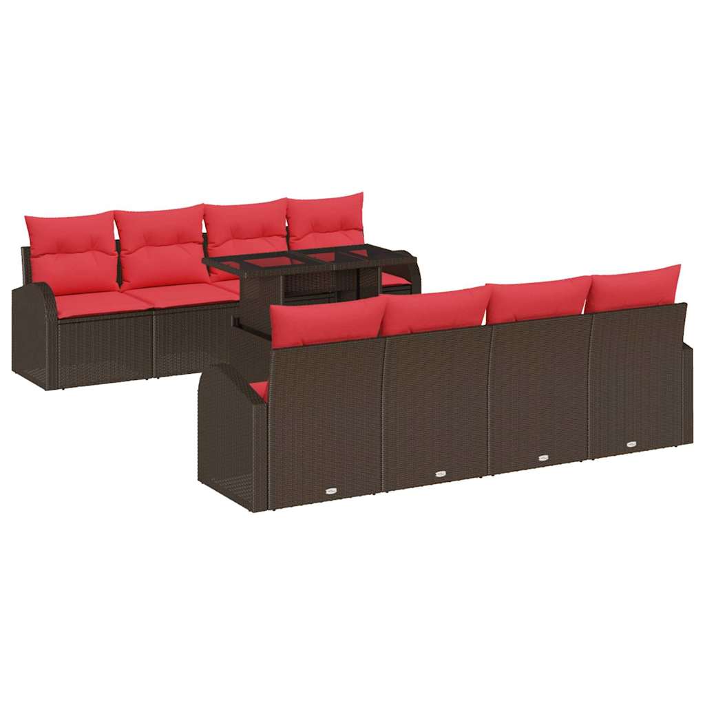 Tuin Sofa Set met kussen met opslag 9 pcs Bruin Poly Rattan is nu te koop bij PeponiXL, paradijselijk wonen!