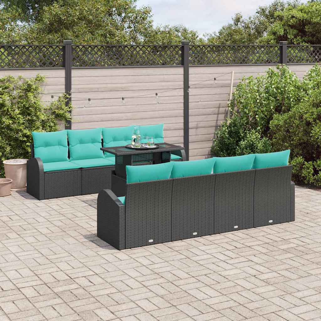 Tuin Sofa Set met kussen met opslag 9 pcs Zwart Poly Rattan is nu te koop bij PeponiXL, paradijselijk wonen!