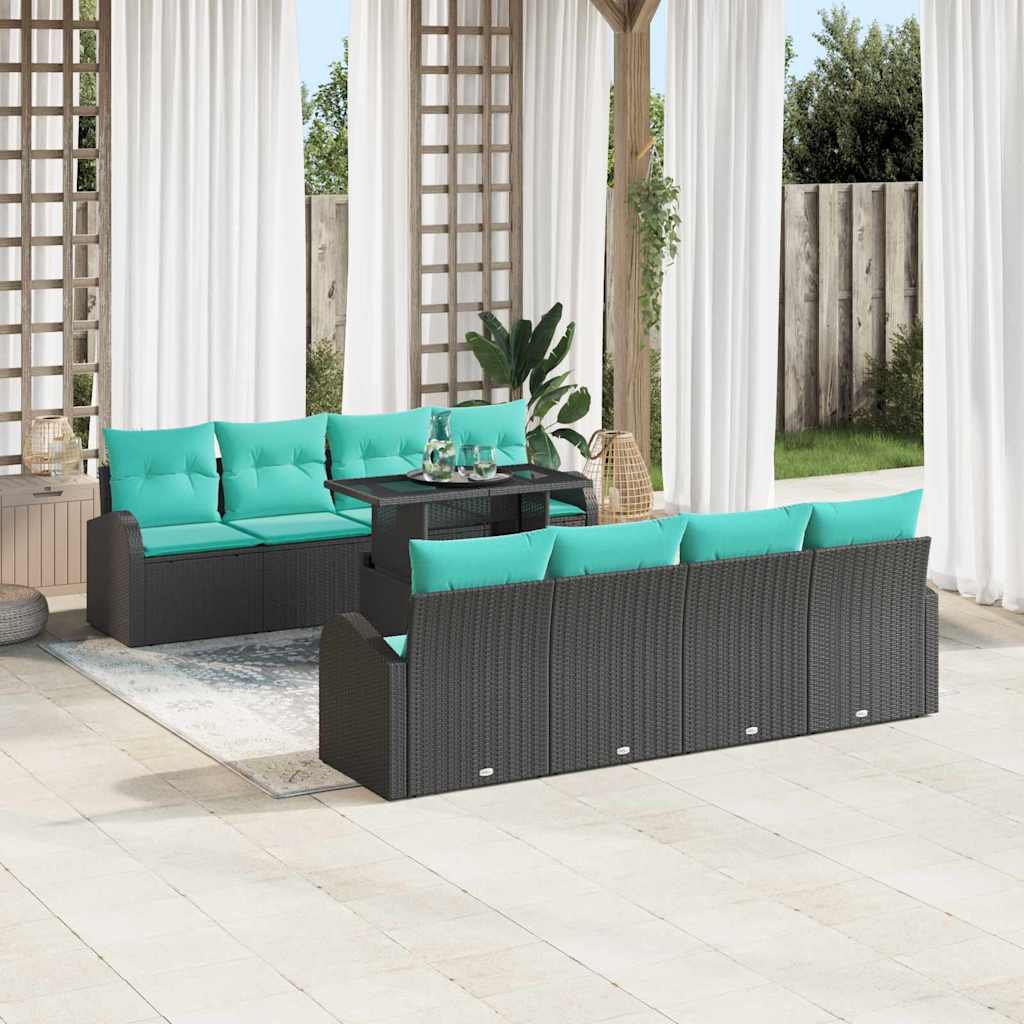 Tuin Sofa Set met kussen met opslag 9 pcs Zwart Poly Rattan is nu te koop bij PeponiXL, paradijselijk wonen!