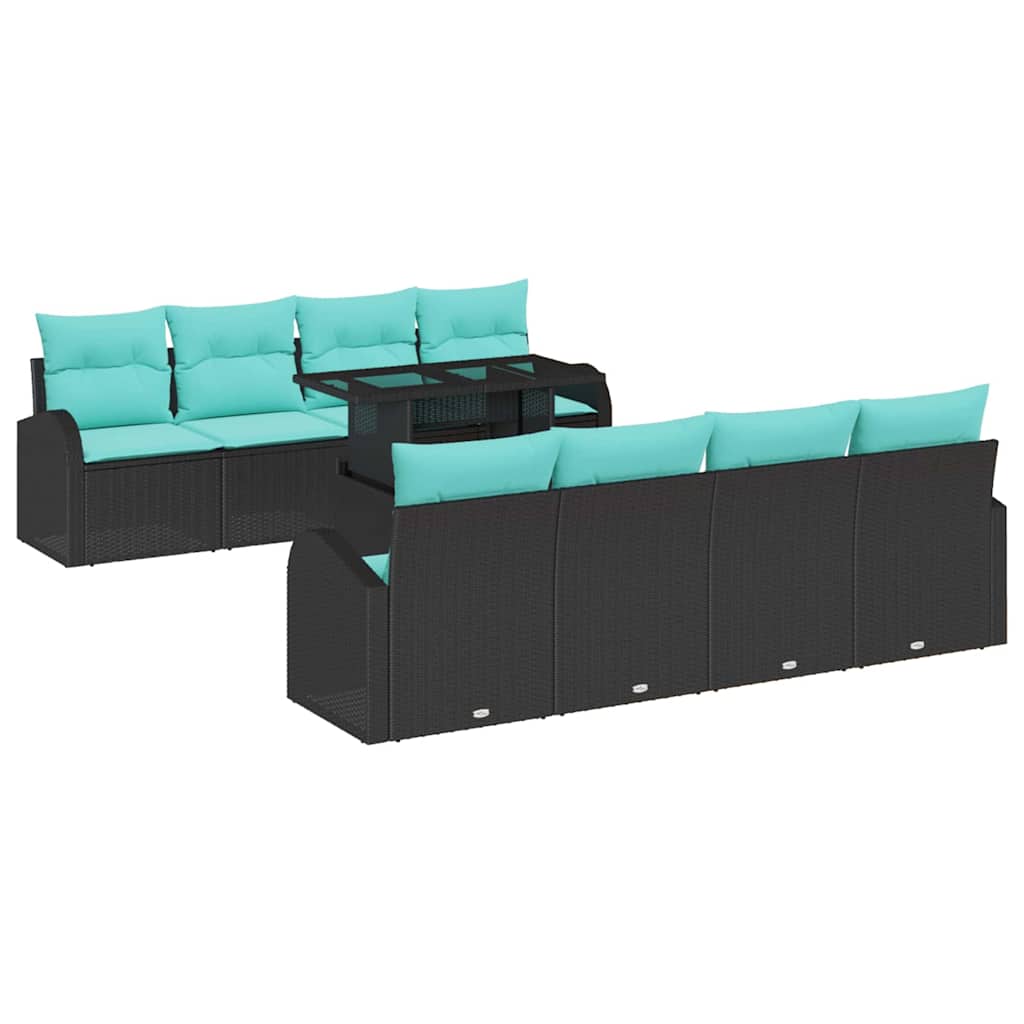Tuin Sofa Set met kussen met opslag 9 pcs Zwart Poly Rattan is nu te koop bij PeponiXL, paradijselijk wonen!