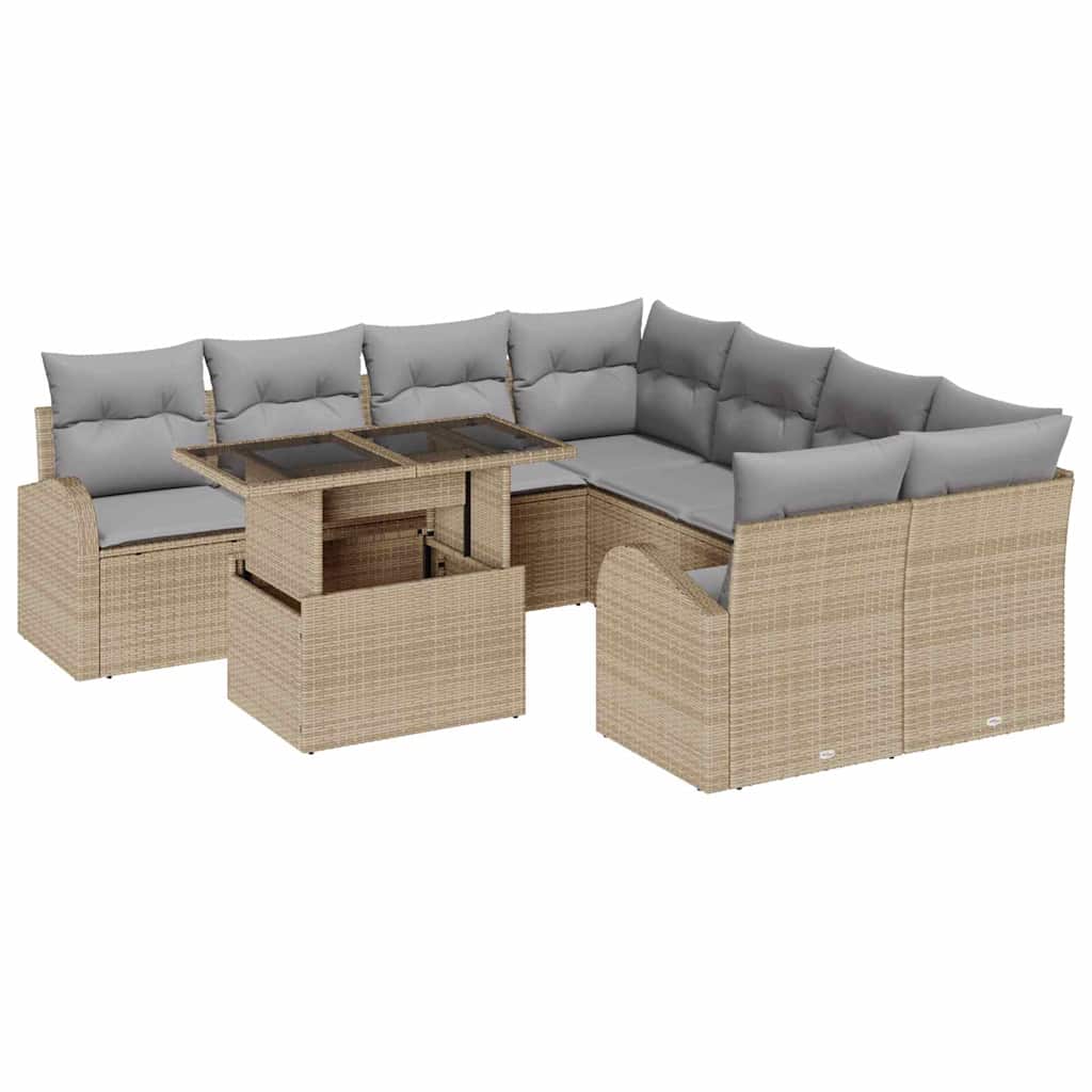 Tuin Sofa Set met kussen met opslag 9 pcs Beige Poly Rattan is nu te koop bij PeponiXL, paradijselijk wonen!