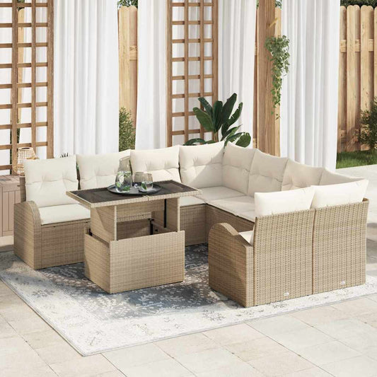 Tuin Sofa Set met kussen met opslag 9 pcs Beige Poly Rattan is nu te koop bij PeponiXL, paradijselijk wonen!