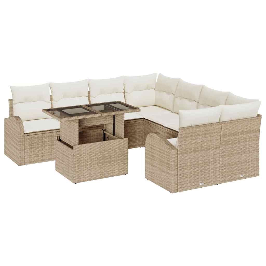 Tuin Sofa Set met kussen met opslag 9 pcs Beige Poly Rattan is nu te koop bij PeponiXL, paradijselijk wonen!