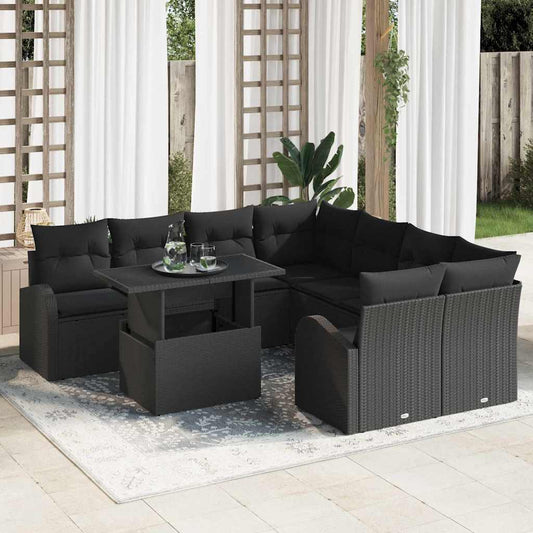 Tuin Sofa Set met kussen met opslag 9 pcs Zwart Poly Rattan is nu te koop bij PeponiXL, paradijselijk wonen!