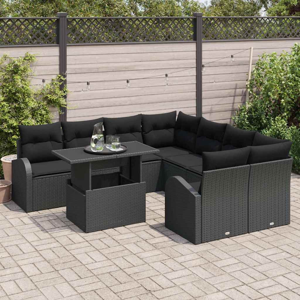 Tuin Sofa Set met kussen met opslag 9 pcs Zwart Poly Rattan is nu te koop bij PeponiXL, paradijselijk wonen!