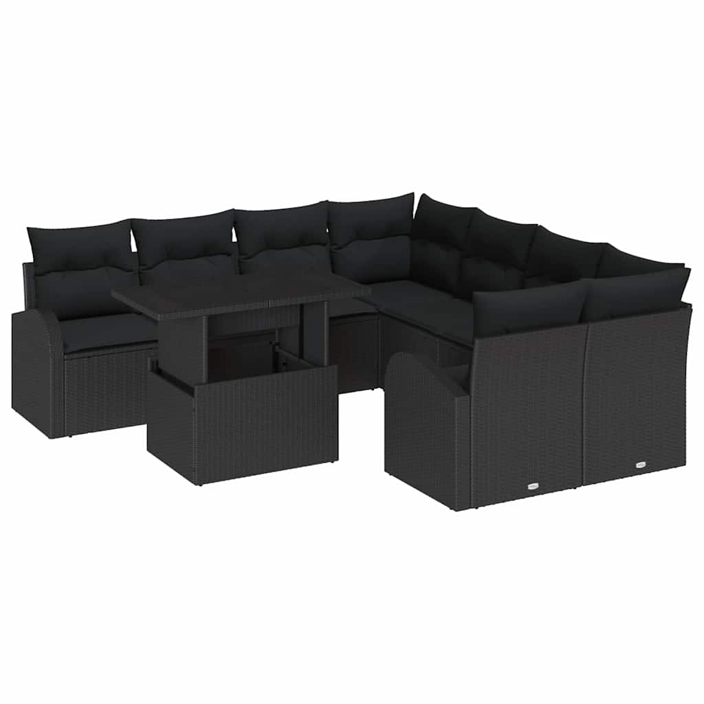 Tuin Sofa Set met kussen met opslag 9 pcs Zwart Poly Rattan is nu te koop bij PeponiXL, paradijselijk wonen!