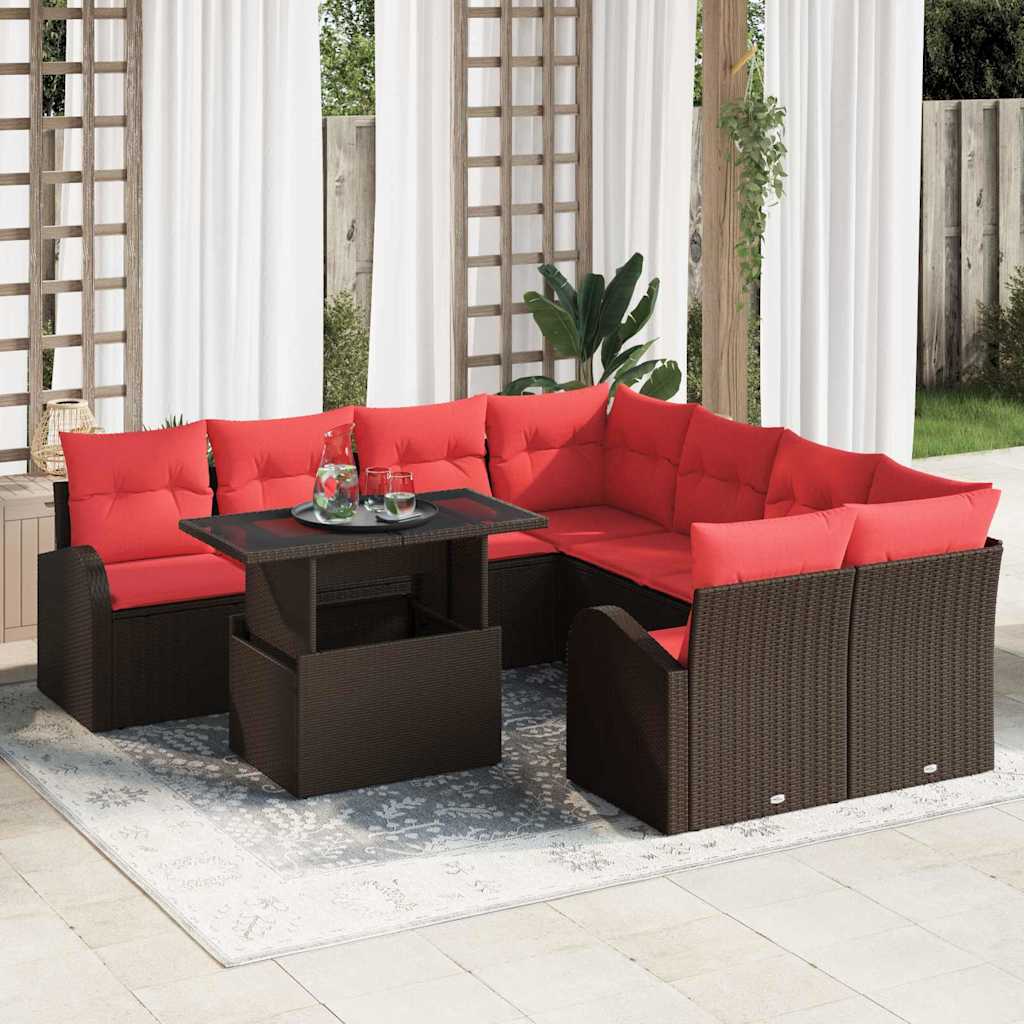 Tuin Sofa Set met kussen met opslag 9 pcs Bruin Poly Rattan is nu te koop bij PeponiXL, paradijselijk wonen!
