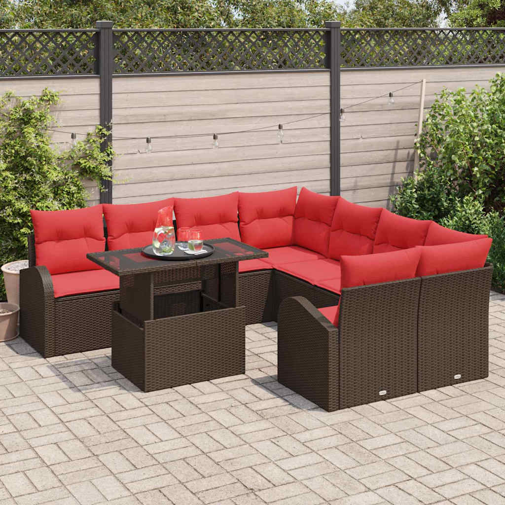 Tuin Sofa Set met kussen met opslag 9 pcs Bruin Poly Rattan is nu te koop bij PeponiXL, paradijselijk wonen!