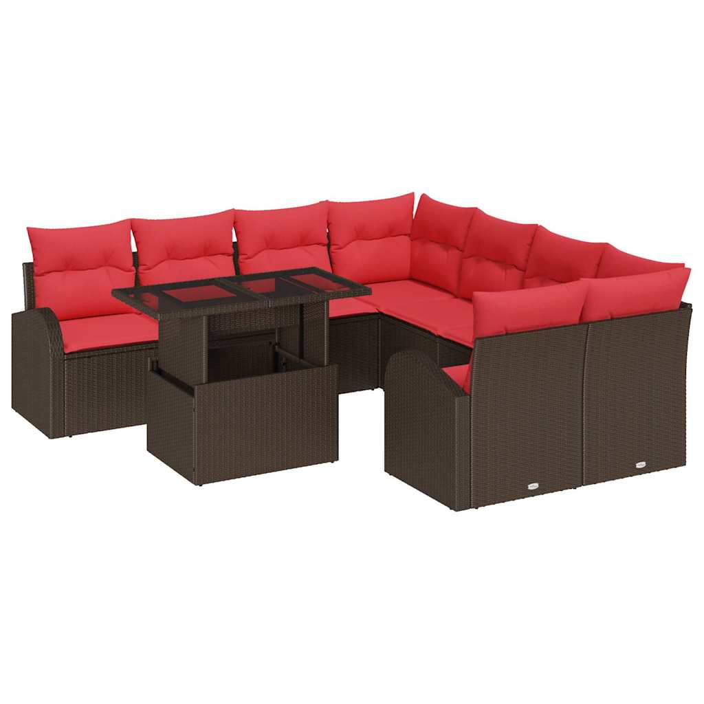 Tuin Sofa Set met kussen met opslag 9 pcs Bruin Poly Rattan is nu te koop bij PeponiXL, paradijselijk wonen!