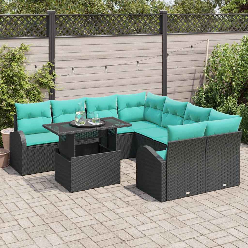 Tuin Sofa Set met kussen met opslag 9 pcs Zwart Poly Rattan is nu te koop bij PeponiXL, paradijselijk wonen!