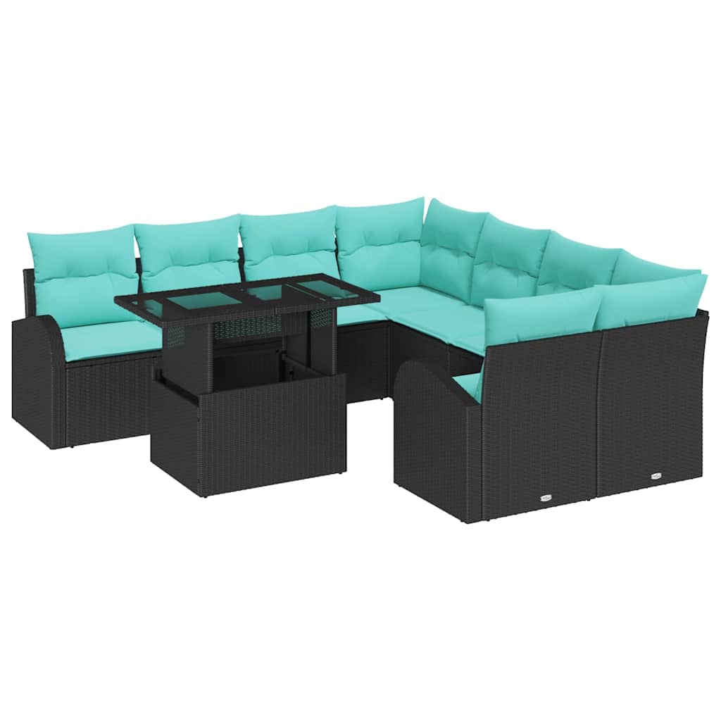 Tuin Sofa Set met kussen met opslag 9 pcs Zwart Poly Rattan is nu te koop bij PeponiXL, paradijselijk wonen!