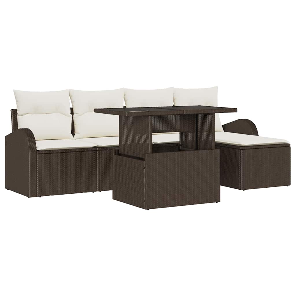 Tuin Sofa Set met kussen met opslag 6 pcs Bruin Poly riet is nu te koop bij PeponiXL, paradijselijk wonen!