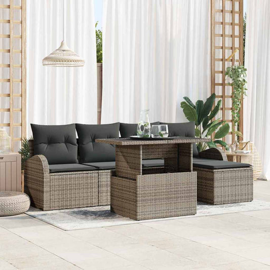 Tuin Sofa Set met kussen met opslag 6 pcs Grijs Poly riet is nu te koop bij PeponiXL, paradijselijk wonen!