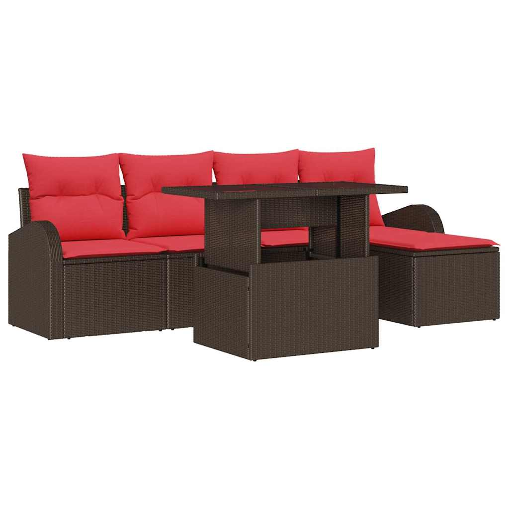 Tuin Sofa Set met kussen met opslag 6 pcs Bruin Poly riet is nu te koop bij PeponiXL, paradijselijk wonen!