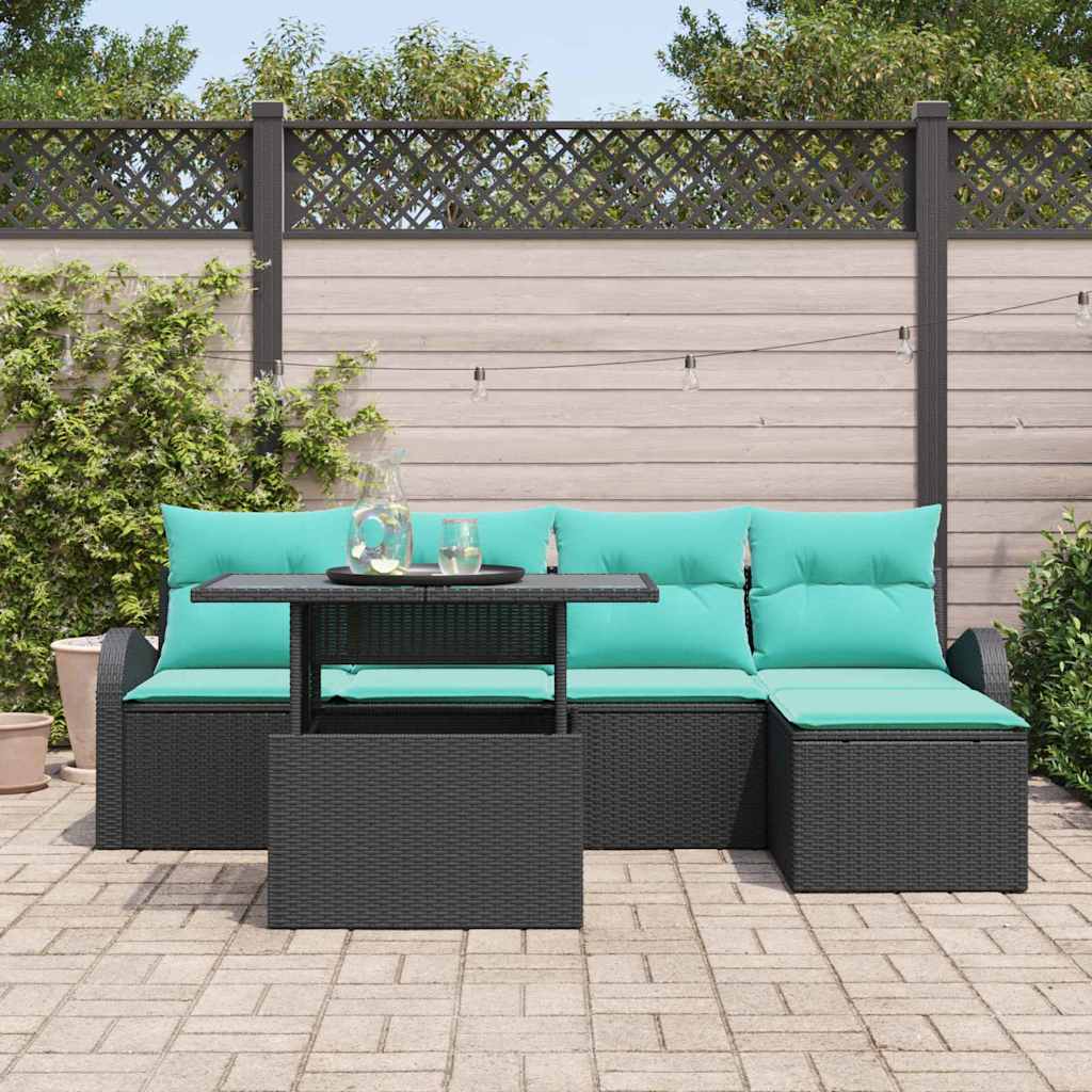 Tuin Sofa Set met kussen met opslag 6 pcs Zwart Poly riet is nu te koop bij PeponiXL, paradijselijk wonen!