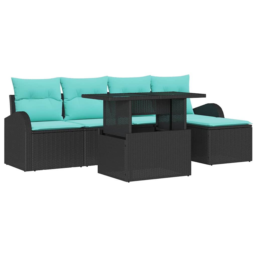 Tuin Sofa Set met kussen met opslag 6 pcs Zwart Poly riet is nu te koop bij PeponiXL, paradijselijk wonen!