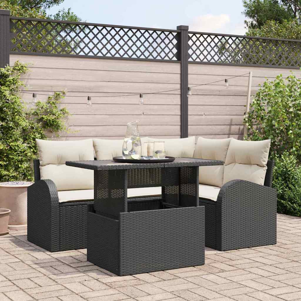 Tuin Sofa Set met kussen met opslag 5 pcs Zwart Poly riet is nu te koop bij PeponiXL, paradijselijk wonen!