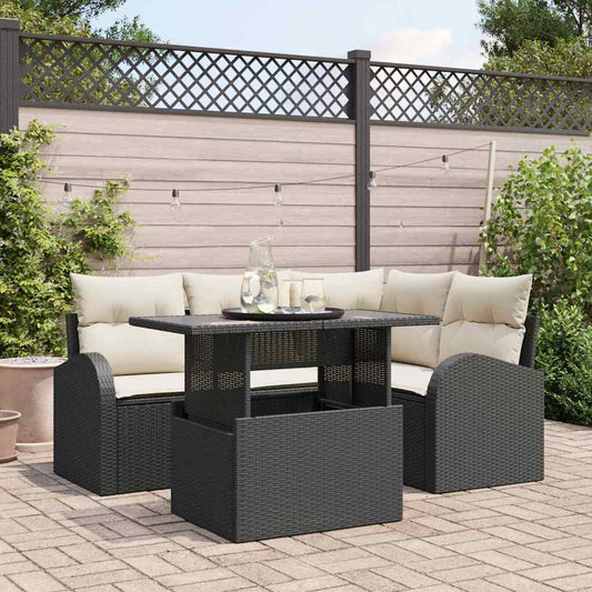 Tuin Sofa Set met kussen met opslag 5 pcs Zwart Poly riet is nu te koop bij PeponiXL, paradijselijk wonen!