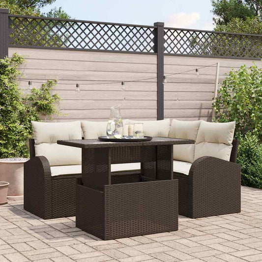 Tuin Sofa Set met kussen met opslag 5 pcs Bruin Poly riet is nu te koop bij PeponiXL, paradijselijk wonen!