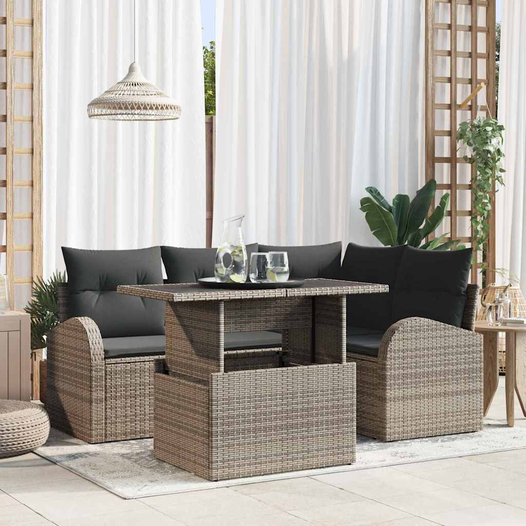 Tuin Sofa Set met kussen met opslag 5 pcs Grijs Poly riet is nu te koop bij PeponiXL, paradijselijk wonen!