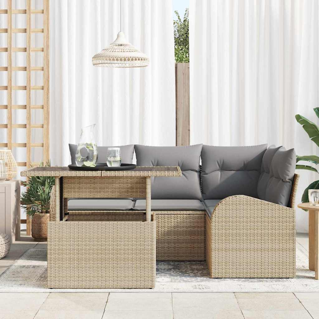 Tuin Sofa Set met kussen met opslag 5 pcs Beige Poly riet is nu te koop bij PeponiXL, paradijselijk wonen!