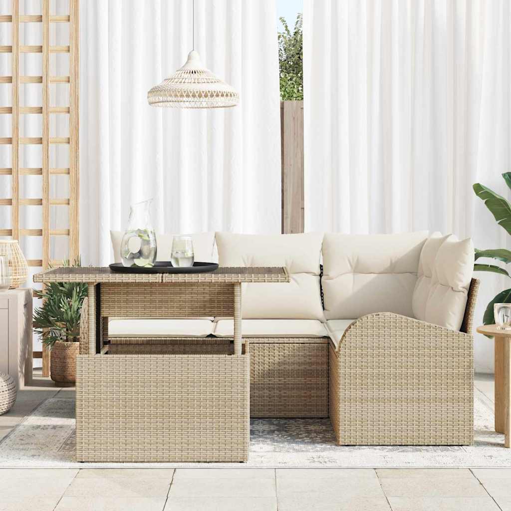 Tuin Sofa Set met kussen met opslag 5 pcs Beige Poly riet is nu te koop bij PeponiXL, paradijselijk wonen!