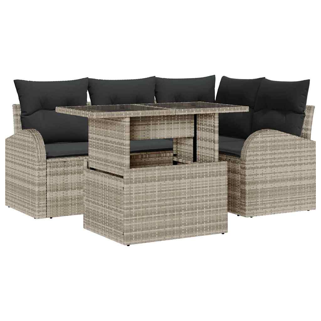 Tuin Sofa Set met kussen met opslag 5 pcs Lichtgrijs Poly riet is nu te koop bij PeponiXL, paradijselijk wonen!