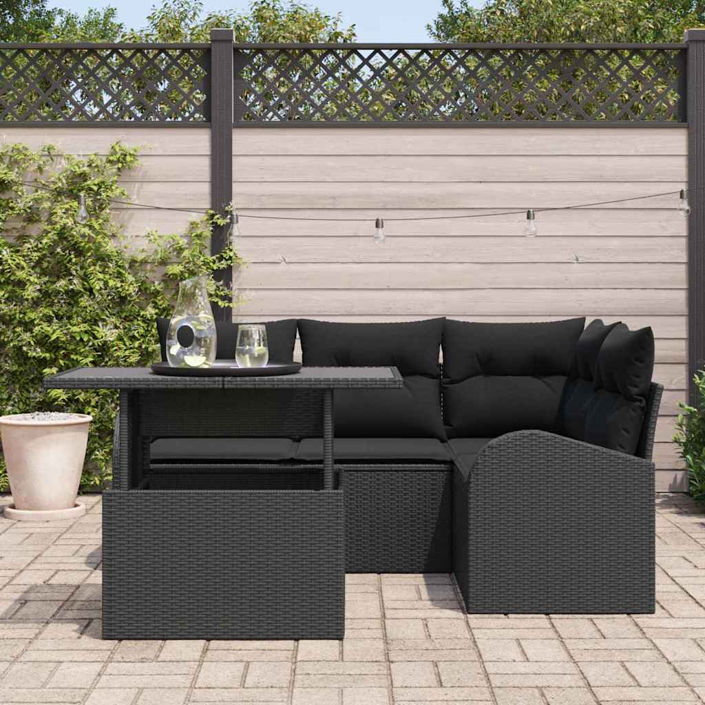 Tuin Sofa Set met kussen met opslag 5 pcs Zwart Poly riet is nu te koop bij PeponiXL, paradijselijk wonen!