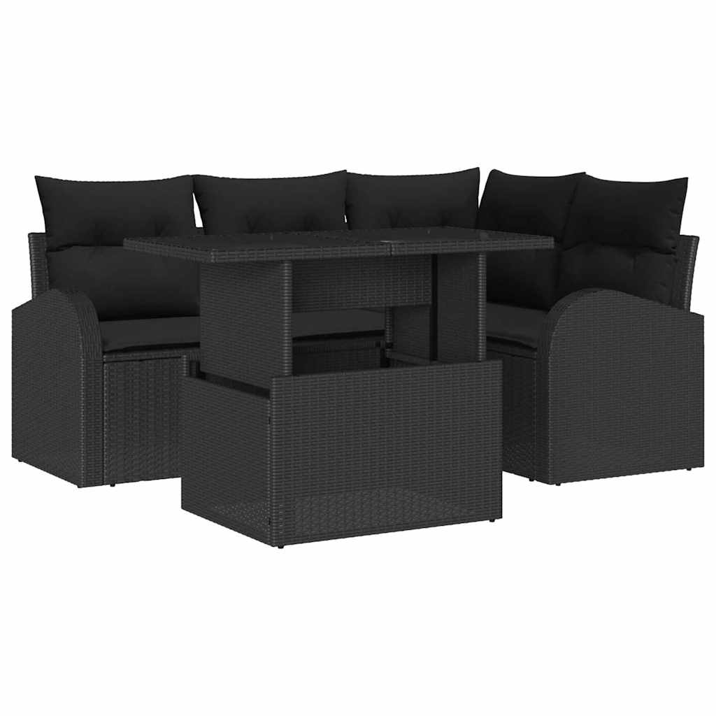 Tuin Sofa Set met kussen met opslag 5 pcs Zwart Poly riet is nu te koop bij PeponiXL, paradijselijk wonen!