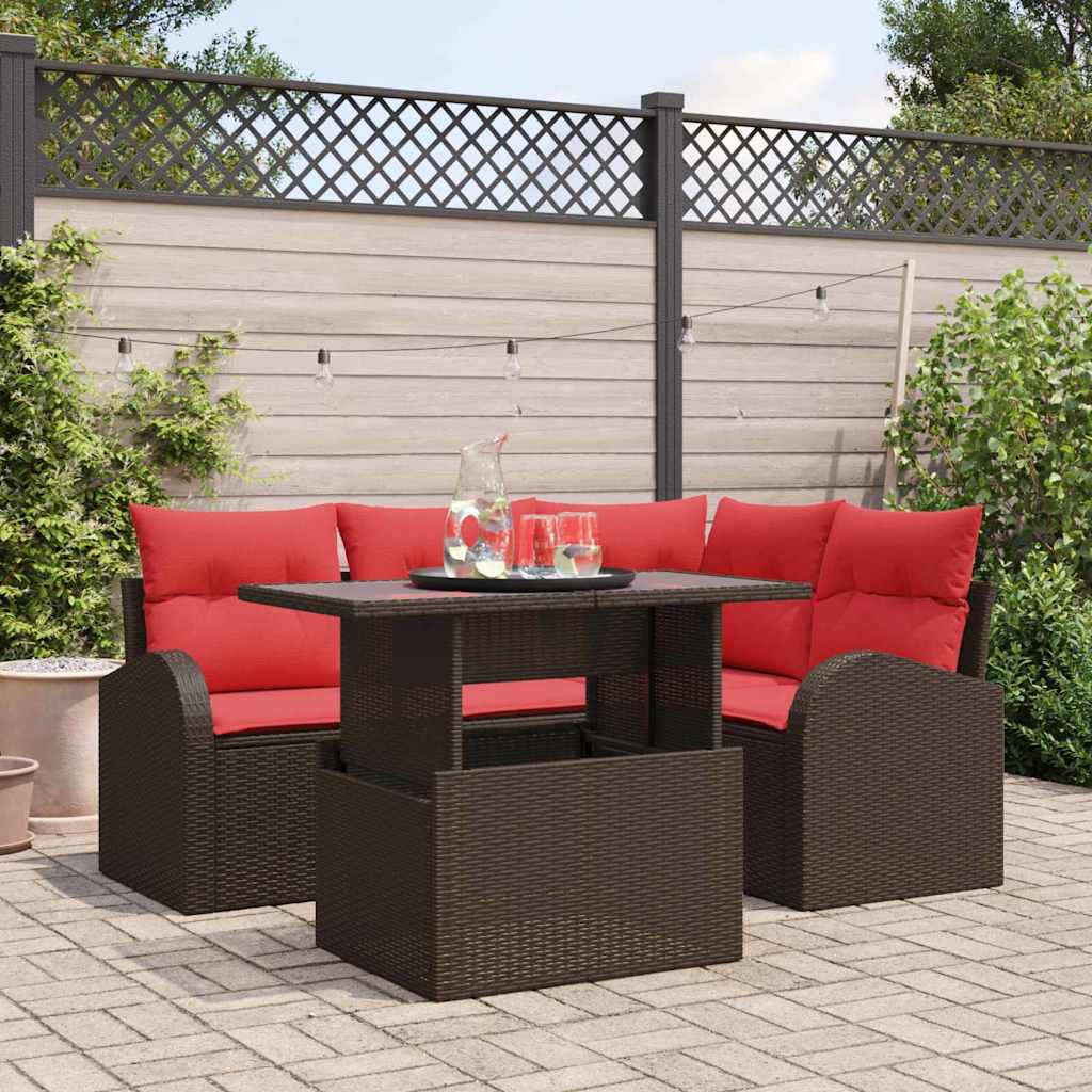Tuin Sofa Set met kussen met opslag 5 pcs Bruin Poly riet is nu te koop bij PeponiXL, paradijselijk wonen!