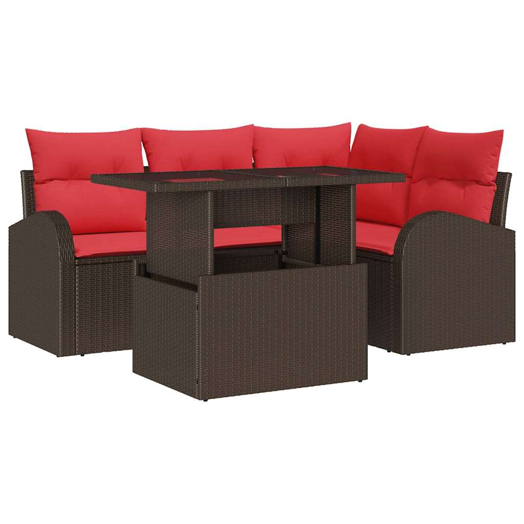 Tuin Sofa Set met kussen met opslag 5 pcs Bruin Poly riet is nu te koop bij PeponiXL, paradijselijk wonen!