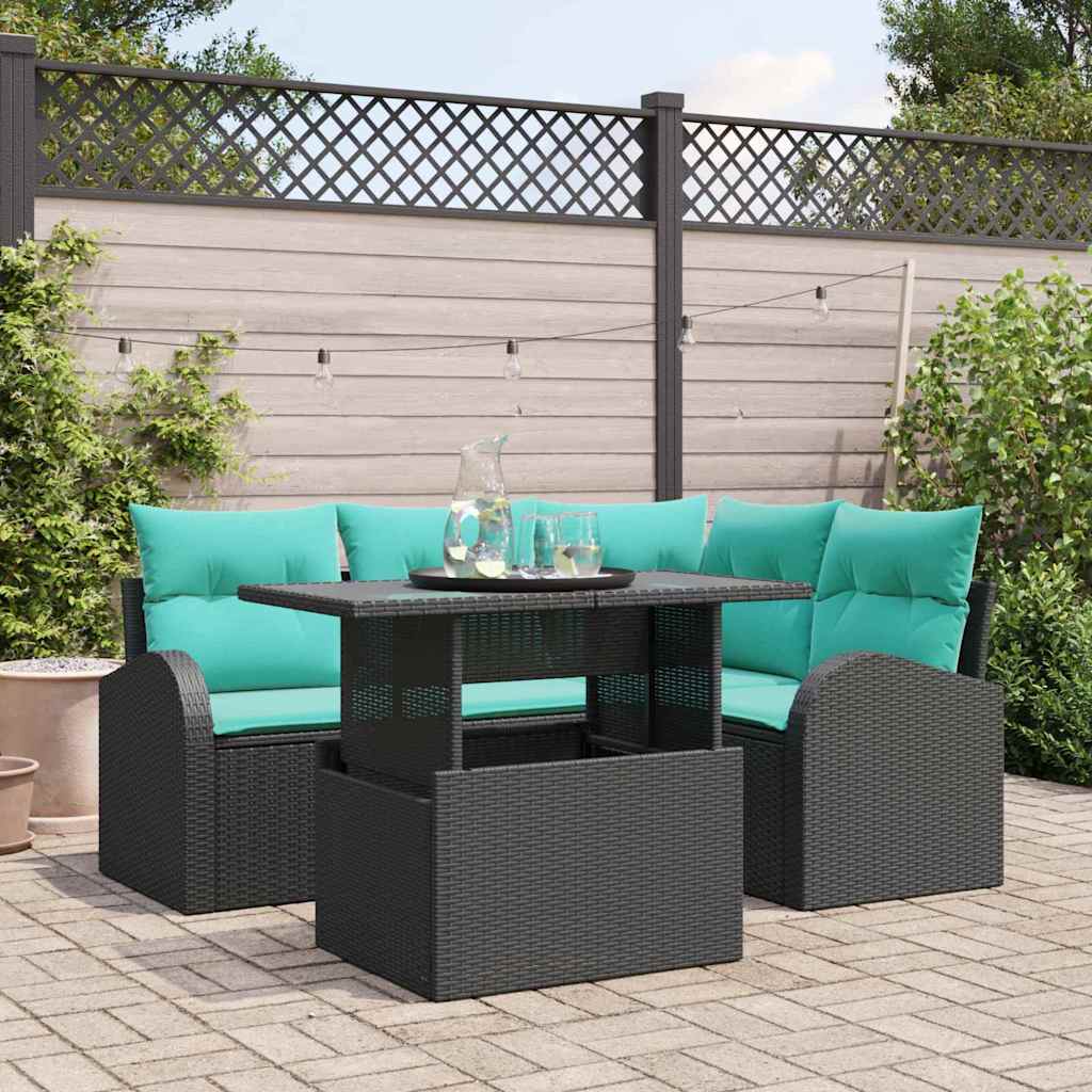 Tuin Sofa Set met kussen met opslag 5 pcs Zwart Poly riet is nu te koop bij PeponiXL, paradijselijk wonen!