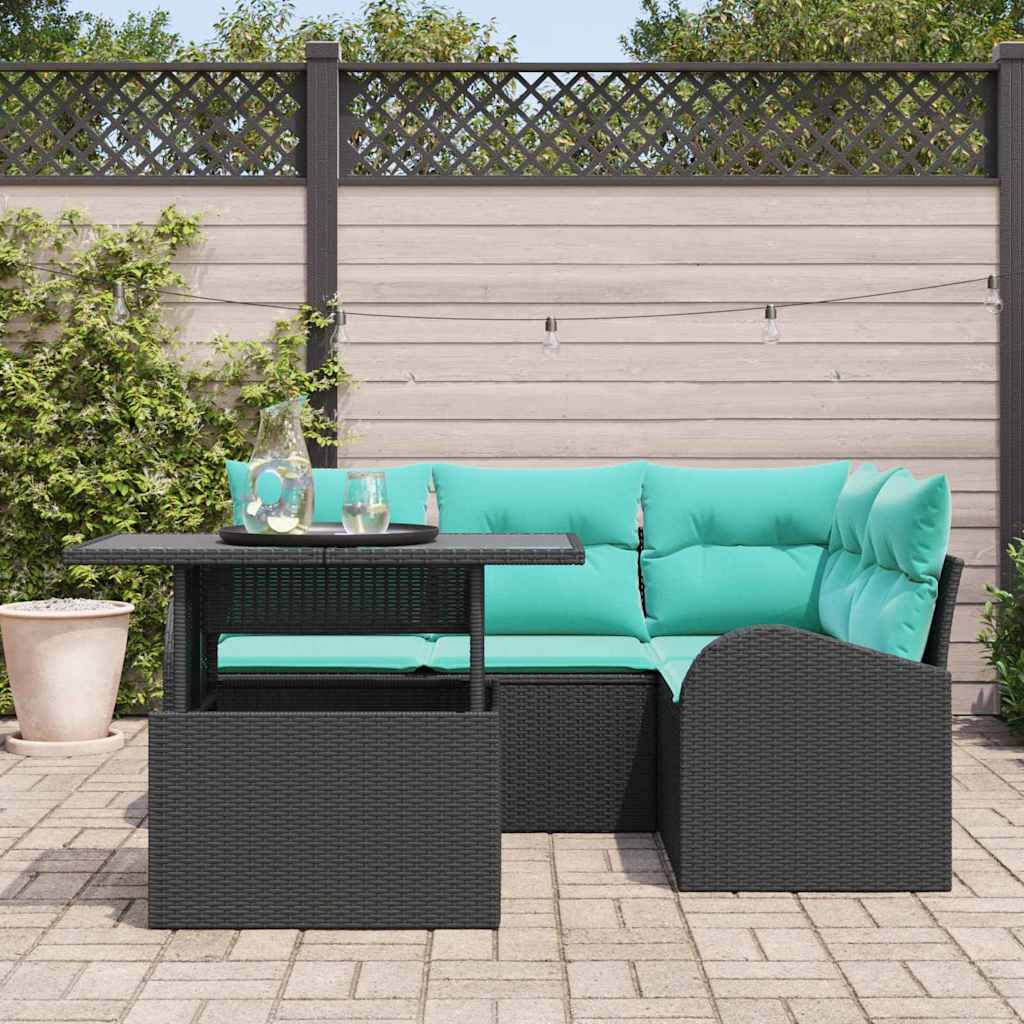 Tuin Sofa Set met kussen met opslag 5 pcs Zwart Poly riet is nu te koop bij PeponiXL, paradijselijk wonen!