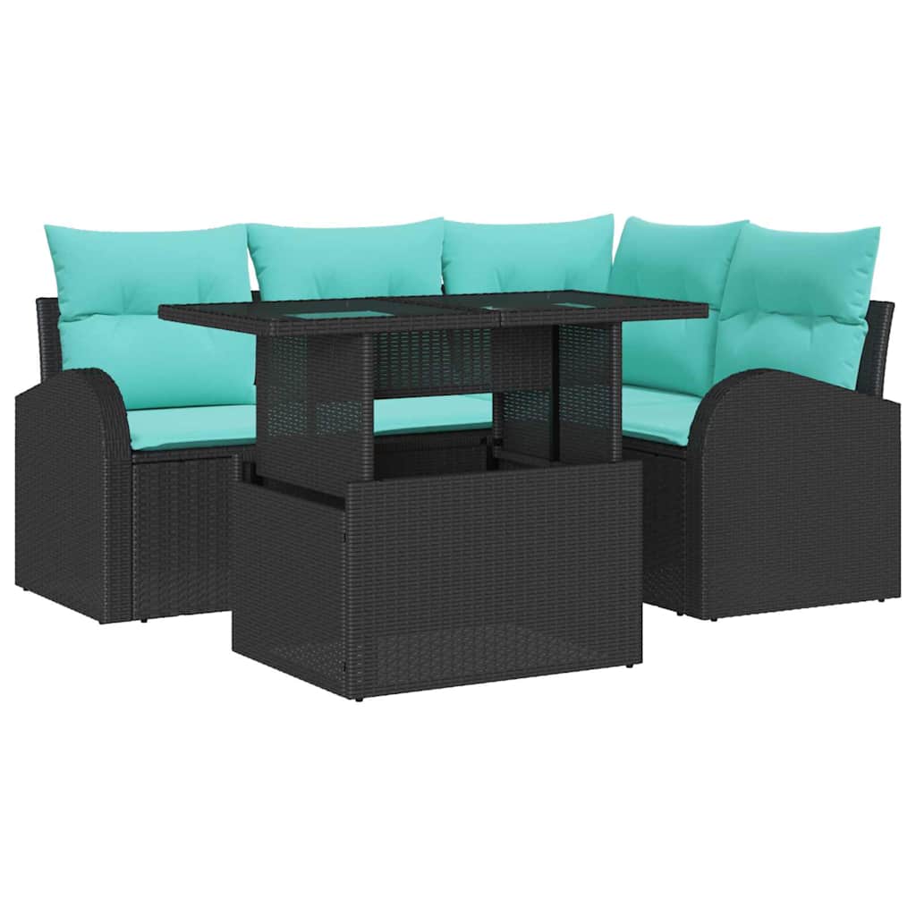 Tuin Sofa Set met kussen met opslag 5 pcs Zwart Poly riet is nu te koop bij PeponiXL, paradijselijk wonen!