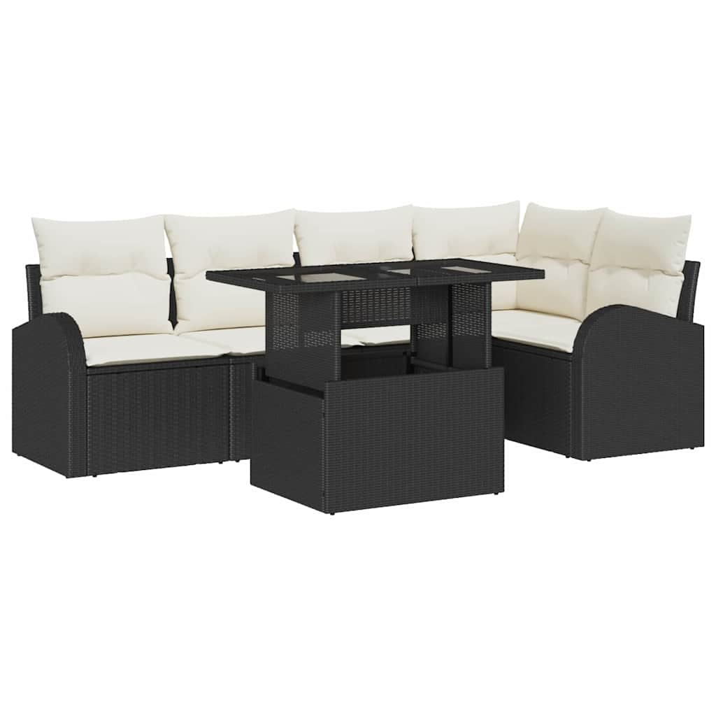 Tuin Sofa Set met kussen met opslag 6 pcs Zwart Poly riet is nu te koop bij PeponiXL, paradijselijk wonen!