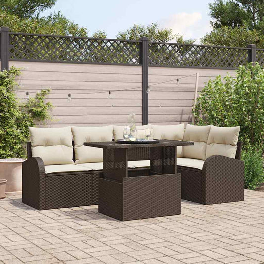 Tuin Sofa Set met kussen met opslag 6 pcs Bruin Poly riet is nu te koop bij PeponiXL, paradijselijk wonen!