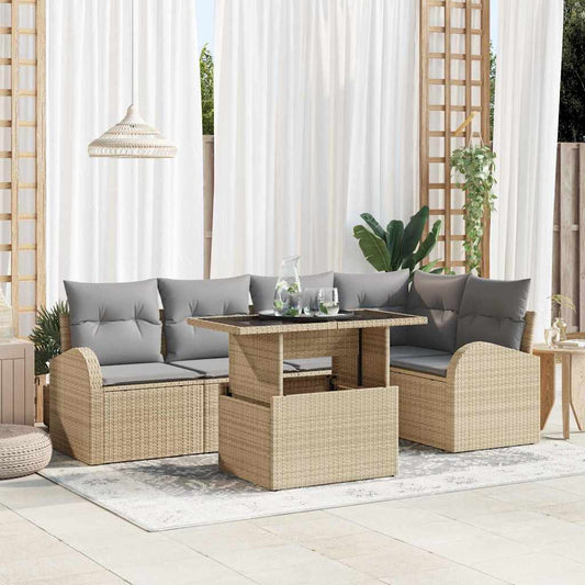 Tuin Sofa Set met kussen met opslag 6 pcs Beige Poly riet is nu te koop bij PeponiXL, paradijselijk wonen!