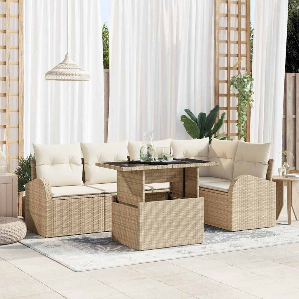 Tuin Sofa Set met kussen met opslag 6 pcs Beige Poly riet is nu te koop bij PeponiXL, paradijselijk wonen!