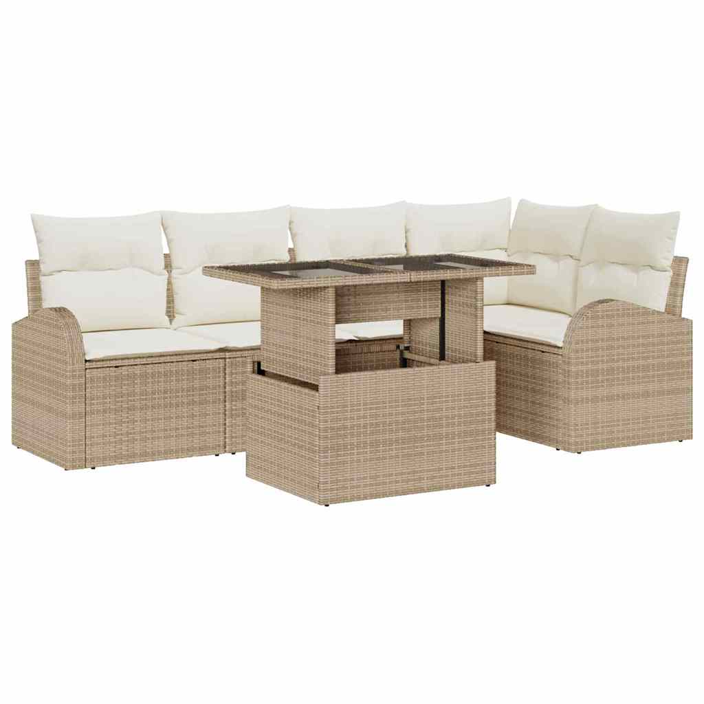 Tuin Sofa Set met kussen met opslag 6 pcs Beige Poly riet is nu te koop bij PeponiXL, paradijselijk wonen!