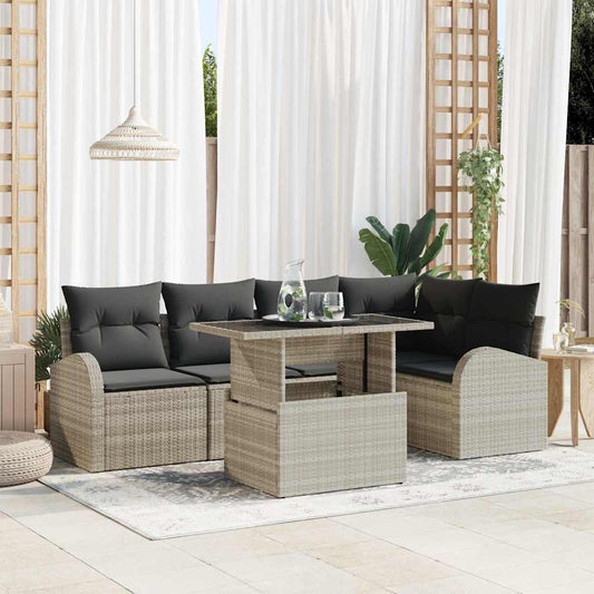 Tuin Sofa Set met kussen met opslag 6 pcs Lichtgrijs Poly riet is nu te koop bij PeponiXL, paradijselijk wonen!