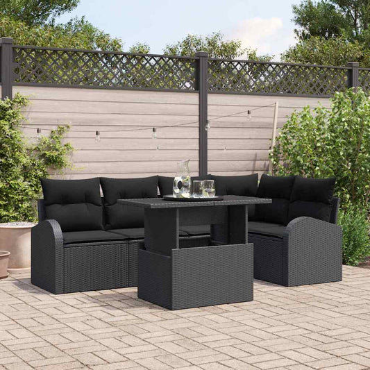 Tuin Sofa Set met kussen met opslag 6 pcs Zwart Poly riet is nu te koop bij PeponiXL, paradijselijk wonen!