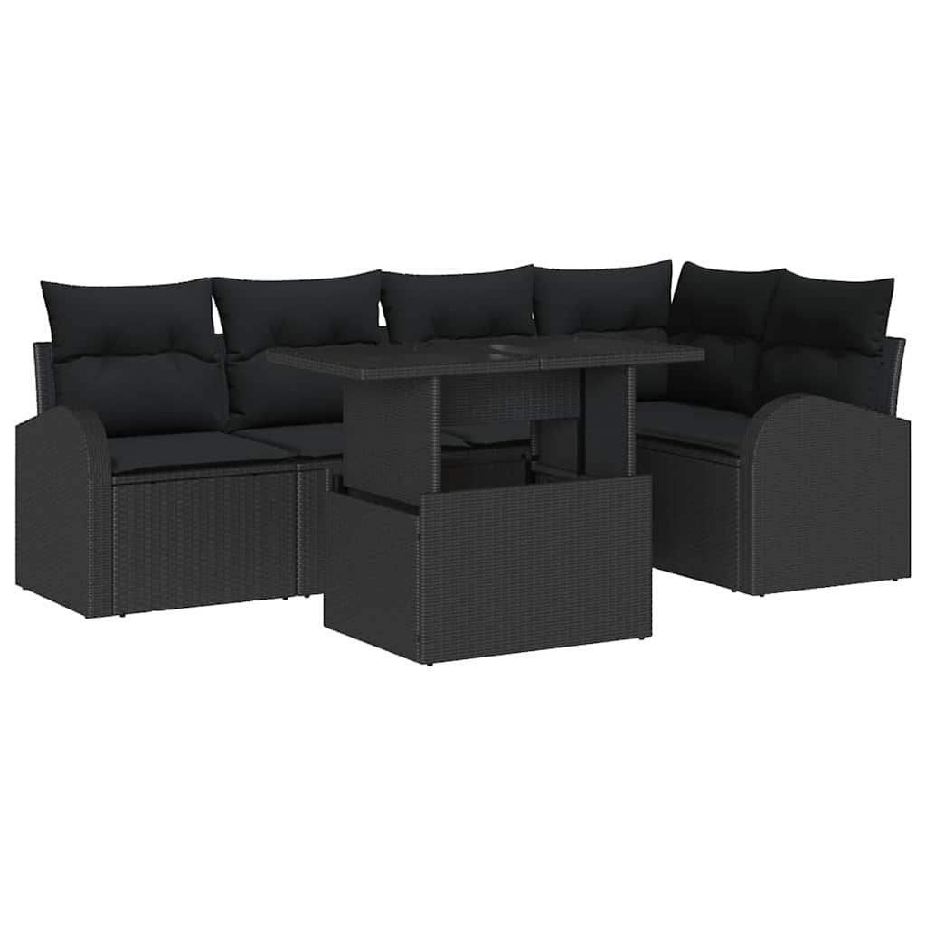 Tuin Sofa Set met kussen met opslag 6 pcs Zwart Poly riet is nu te koop bij PeponiXL, paradijselijk wonen!