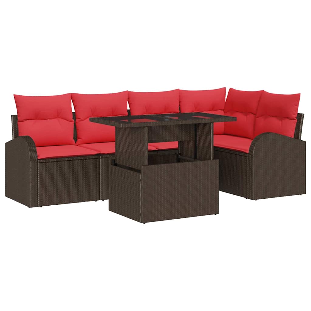 Tuin Sofa Set met kussen met opslag 6 pcs Bruin Poly riet is nu te koop bij PeponiXL, paradijselijk wonen!