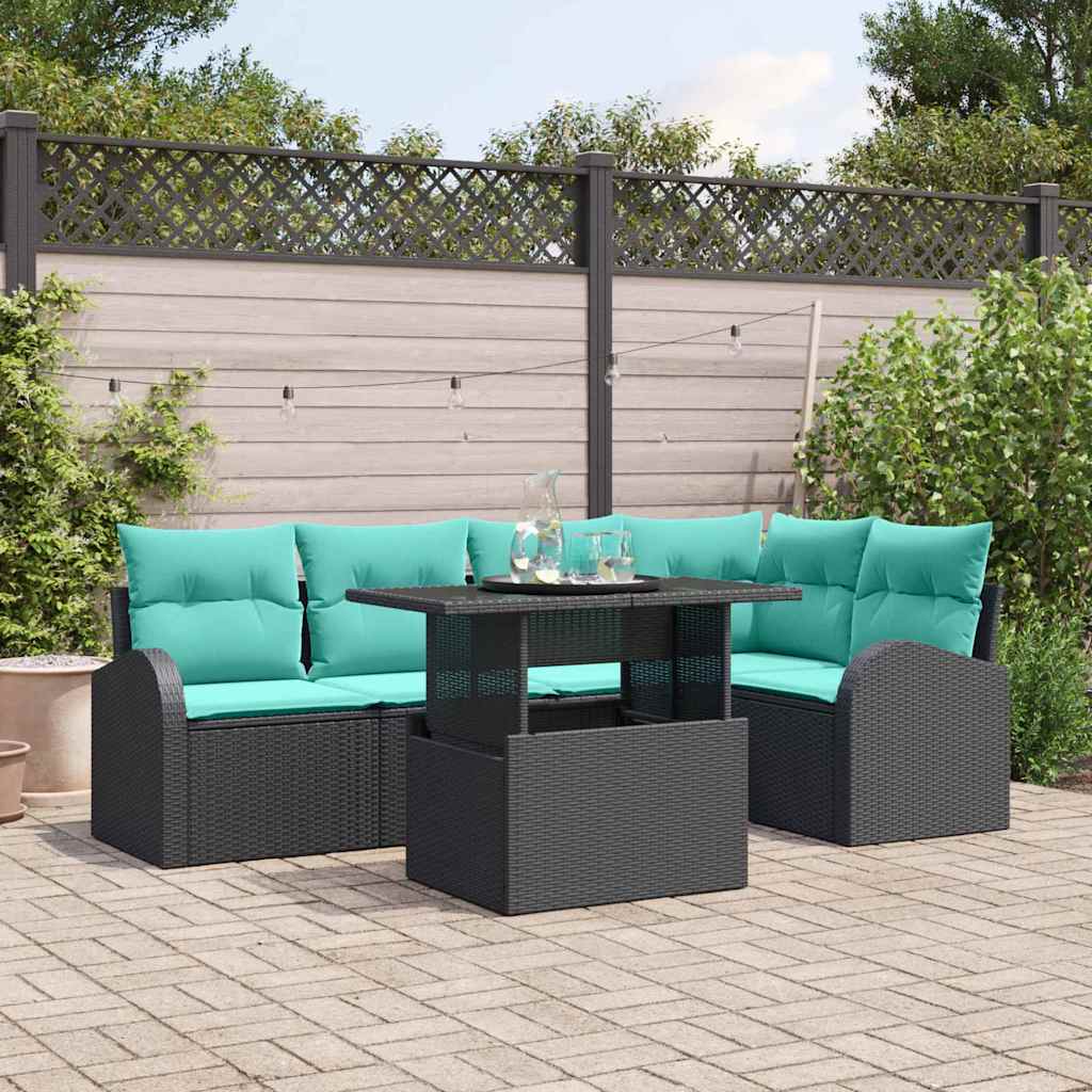 Tuin Sofa Set met kussen met opslag 6 pcs Zwart Poly riet is nu te koop bij PeponiXL, paradijselijk wonen!