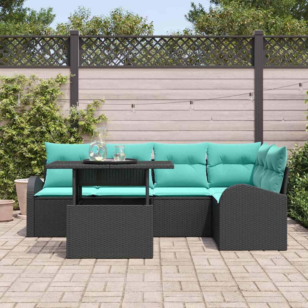 Tuin Sofa Set met kussen met opslag 6 pcs Zwart Poly riet is nu te koop bij PeponiXL, paradijselijk wonen!