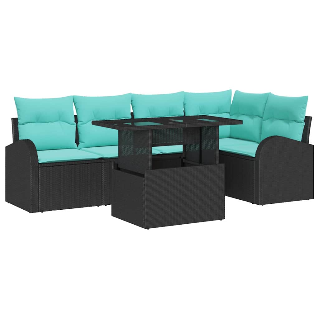 Tuin Sofa Set met kussen met opslag 6 pcs Zwart Poly riet is nu te koop bij PeponiXL, paradijselijk wonen!