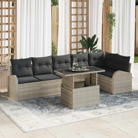 Tuin Sofa Set met kussen met opslag 7 pcs Lichtgrijs Poly riet is nu te koop bij PeponiXL, paradijselijk wonen!