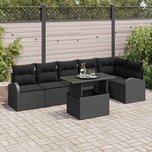 Tuin Sofa Set met kussen met opslag 7 pcs Zwart Poly riet is nu te koop bij PeponiXL, paradijselijk wonen!
