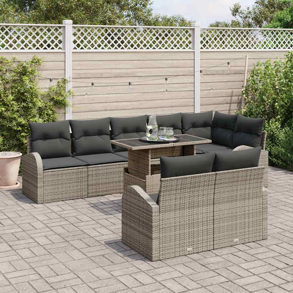 Tuin Sofa Set met opslag 9 pcs Grijs Poly riet is nu te koop bij PeponiXL, paradijselijk wonen!