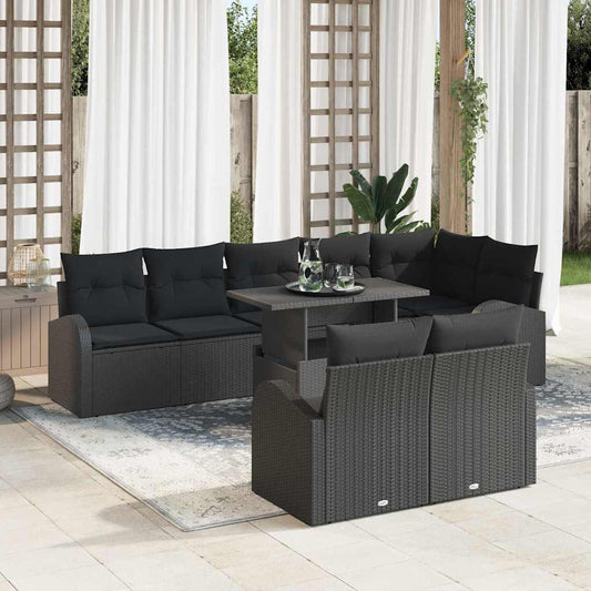 Tuin Sofa Set met kussen met opslag 9 pcs Zwart Poly riet is nu te koop bij PeponiXL, paradijselijk wonen!